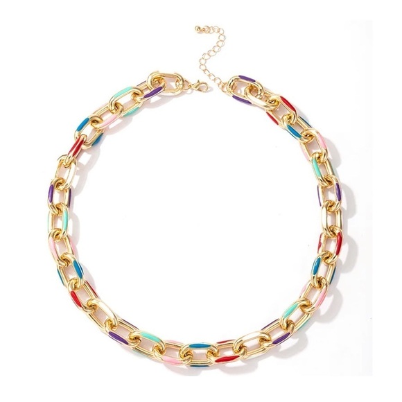 New Chunky Gold Color Block Chain Necklace - Picture 6 of 7